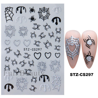 Slatki 3D Ghost klizači za nokte Noć vještica Naljepnice za nokte Crtani dizajn Šišmiši Zvijezde Paukova mreža Ljepljive naljepnice Ukras za vrhove noktiju