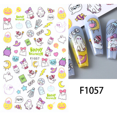 Slatki 3D Ghost klizači za nokte Noć vještica Naljepnice za nokte Crtani dizajn Šišmiši Zvijezde Paukova mreža Ljepljive naljepnice Ukras za vrhove noktiju