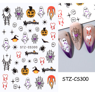 Slatki 3D Ghost klizači za nokte Noć vještica Naljepnice za nokte Crtani dizajn Šišmiši Zvijezde Paukova mreža Ljepljive naljepnice Ukras za vrhove noktiju