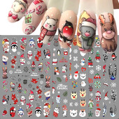 2 τμχ Τρισδιάστατο αυτοκόλλητο Merry Christmas Nail Art Snowflake Deer Snowman Nail Decal Αξεσουάρ για μανικιούρ
