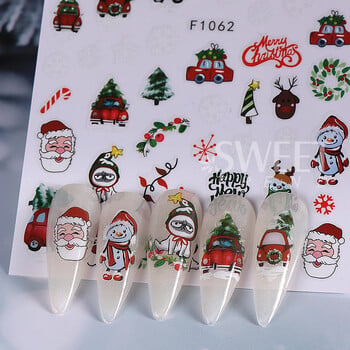 2 τμχ Τρισδιάστατο αυτοκόλλητο Merry Christmas Nail Art Snowflake Deer Snowman Nail Decal Αξεσουάρ για μανικιούρ