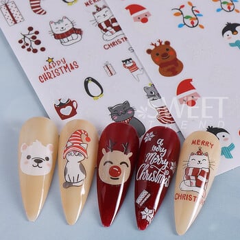 2 τμχ Τρισδιάστατο αυτοκόλλητο Merry Christmas Nail Art Snowflake Deer Snowman Nail Decal Αξεσουάρ για μανικιούρ