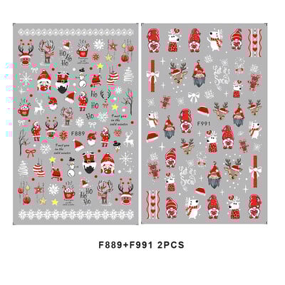 2 τμχ Τρισδιάστατο αυτοκόλλητο Merry Christmas Nail Art Snowflake Deer Snowman Nail Decal Αξεσουάρ για μανικιούρ