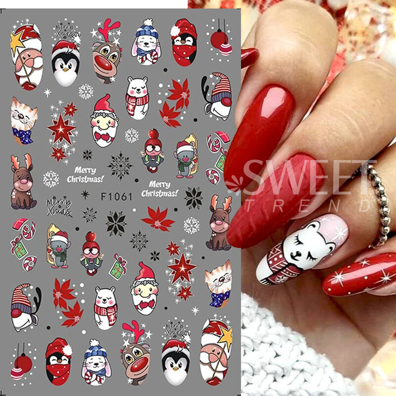 2 τμχ Τρισδιάστατο αυτοκόλλητο Merry Christmas Nail Art Snowflake Deer Snowman Nail Decal Αξεσουάρ για μανικιούρ