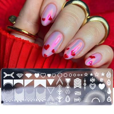 Širdies geometrija štampavimas nagų antspaudų plokštelės Trafaretas Gėlės Nėriniai Prancūziški patarimai Manikiūras Nagų dailės spausdinimas Gelio lakas Šablonai Plokštelė
