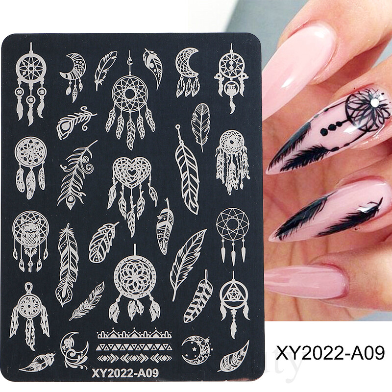 Širdies geometrija štampavimas nagų antspaudų plokštelės Trafaretas Gėlės Nėriniai Prancūziški patarimai Manikiūras Nagų dailės spausdinimas Gelio lakas Šablonai Plokštelė