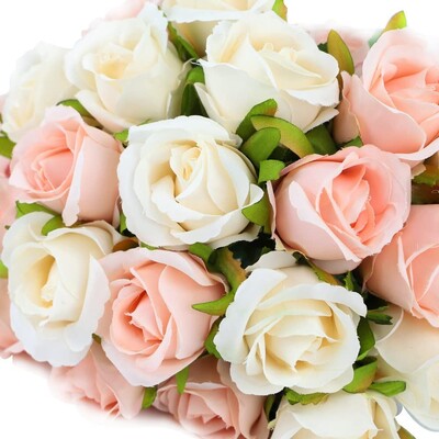 Buchet de flori de trandafir din mătase artificială cu 12 capete alb roz roșu pentru nuntă, petrecere de mireasă, casă, grădină, festival, decorare pentru bar