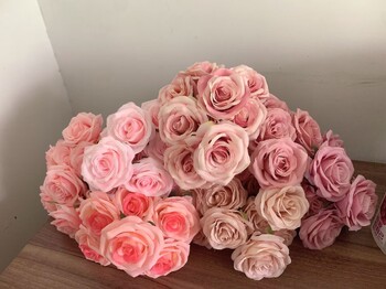 9 Heads Roses Bouquet Τεχνητό λουλούδι ανοιχτό Ροζ γυμνό Ροζ τριαντάφυλλο Ψεύτικο τριαντάφυλλο Σαλόνι Dry Flower Διακόσμηση γάμου