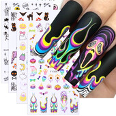 Τρισδιάστατα αυτοκόλλητα κολοκύθας κρανίου αποκριών για νύχια Χαριτωμένα κινούμενα σχέδια Ghost Black Cat Spider Web Αυτοκόλλητα αυτοκόλλητα Sliders DIY Διακόσμηση μανικιούρ