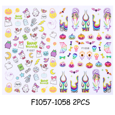 Τρισδιάστατα αυτοκόλλητα κολοκύθας κρανίου αποκριών για νύχια Χαριτωμένα κινούμενα σχέδια Ghost Black Cat Spider Web Αυτοκόλλητα αυτοκόλλητα Sliders DIY Διακόσμηση μανικιούρ