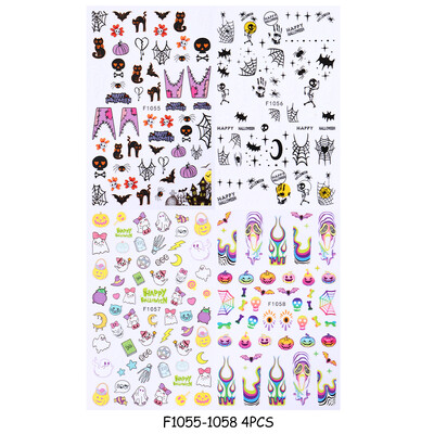 Τρισδιάστατα αυτοκόλλητα κολοκύθας κρανίου αποκριών για νύχια Χαριτωμένα κινούμενα σχέδια Ghost Black Cat Spider Web Αυτοκόλλητα αυτοκόλλητα Sliders DIY Διακόσμηση μανικιούρ