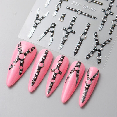 Αυτοκόλλητα με ανάγλυφο μαύρη ζώνη 5D Αυτοκόλλητα για νύχια σε στυλ πανκ Χαλκομανίες για αποκριάτικα γοτθικά αυτοκόλλητα σχέδια Διακοσμήσεις