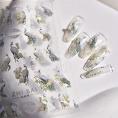 1 vnt. 5D lazeriu blizgantys japoniški nagų dailės lipdukai Prabangūs mėlyni žalia povai raudoni fenikso nagų dekoravimo lipdukai „pasidaryk pats“ nagų priedai