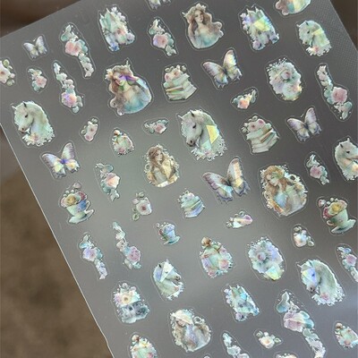 1 vnt. 5D lazeriu blizgantys japoniški nagų dailės lipdukai Prabangūs mėlyni žalia povai raudoni fenikso nagų dekoravimo lipdukai „pasidaryk pats“ nagų priedai