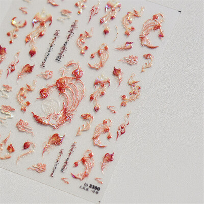 1 vnt. 5D lazeriu blizgantys japoniški nagų dailės lipdukai Prabangūs mėlyni žalia povai raudoni fenikso nagų dekoravimo lipdukai „pasidaryk pats“ nagų priedai