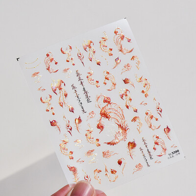 1 vnt. 5D lazeriu blizgantys japoniški nagų dailės lipdukai Prabangūs mėlyni žalia povai raudoni fenikso nagų dekoravimo lipdukai „pasidaryk pats“ nagų priedai