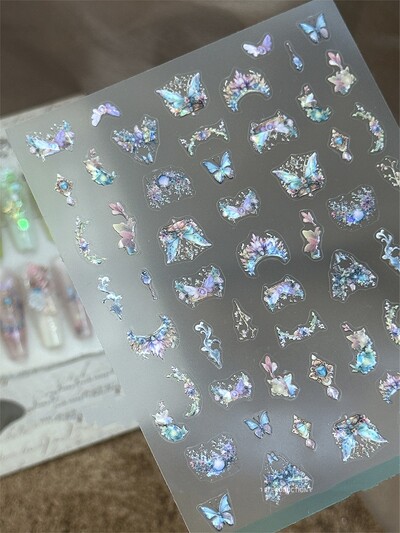 1 vnt. 5D lazeriu blizgantys japoniški nagų dailės lipdukai Prabangūs mėlyni žalia povai raudoni fenikso nagų dekoravimo lipdukai „pasidaryk pats“ nagų priedai