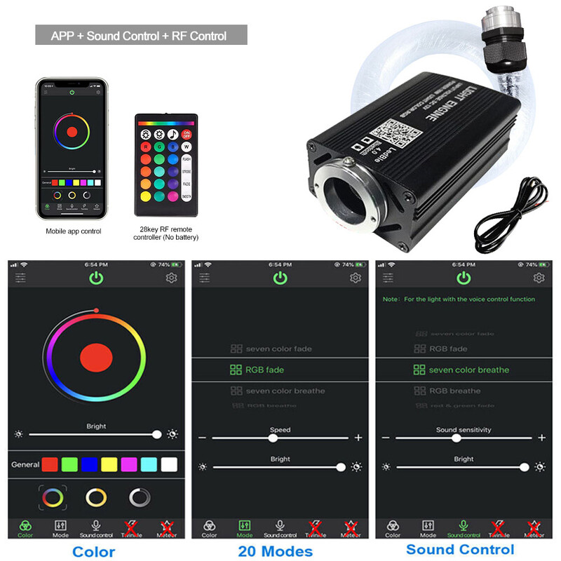 Car Starry Sky Light Auto Home Φώτα Οπτικών Ινών Ατμόσφαιρα Λάμπα Μουσικής Έλεγχος Φώτα οροφής RGB 12W 8 Χρώματα Styling Car DIY