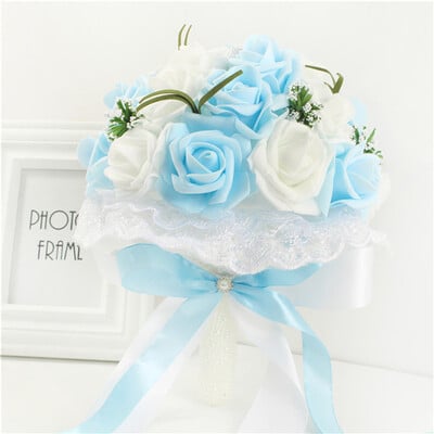 YO CHO Νυφική ανθοδέσμη Bridesmaid Artificial PE Rose Flower Fake Pearl Pink Bouquet Wedding Supplies Διακοσμήσεις Φεστιβάλ