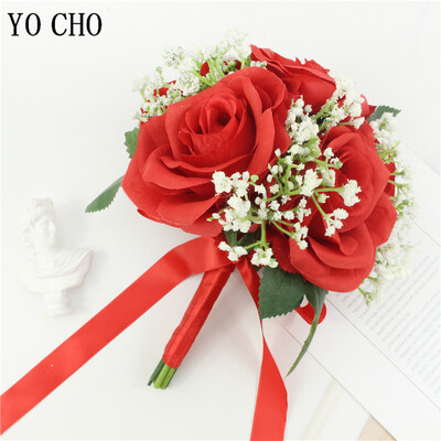 YO CHO Μπουκέτο τεχνητού λουλουδιού Νυφικό Γάμου Λουλούδι Μεταξωτό τριαντάφυλλο Βρεφική ανάσα Ανθοδέσμη παράνυμφος Διακόσμηση τραπεζιού για πάρτι για το σπίτι