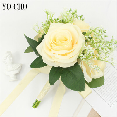 YO CHO Μπουκέτο τεχνητού λουλουδιού Νυφικό Γάμου Λουλούδι Μεταξωτό τριαντάφυλλο Βρεφική ανάσα Ανθοδέσμη παράνυμφος Διακόσμηση τραπεζιού για πάρτι για το σπίτι