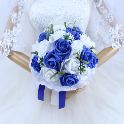 YO CHO Νυφική ανθοδέσμη Γαμήλια ανθοδέσμη Τεχνητή PE τριαντάφυλλο λουλούδι ψεύτικο μαργαριτάρι Μπουκέτο μπλε παράνυμφος Διακοσμήσεις γάμου προμήθειες γάμου