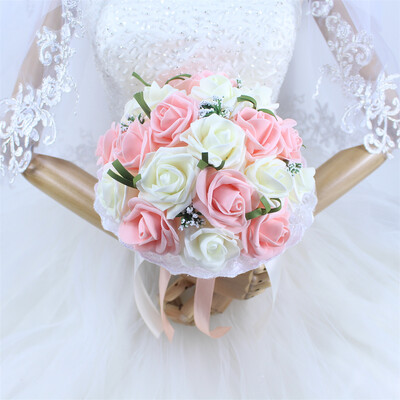 YO CHO Νυφική ανθοδέσμη Γαμήλια ανθοδέσμη Τεχνητή PE τριαντάφυλλο λουλούδι ψεύτικο μαργαριτάρι Μπουκέτο μπλε παράνυμφος Διακοσμήσεις γάμου προμήθειες γάμου