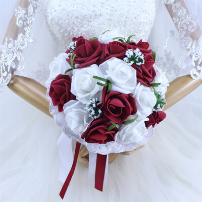 YO CHO Νυφική ανθοδέσμη Γαμήλια ανθοδέσμη Τεχνητή PE τριαντάφυλλο λουλούδι ψεύτικο μαργαριτάρι Μπουκέτο μπλε παράνυμφος Διακοσμήσεις γάμου προμήθειες γάμου