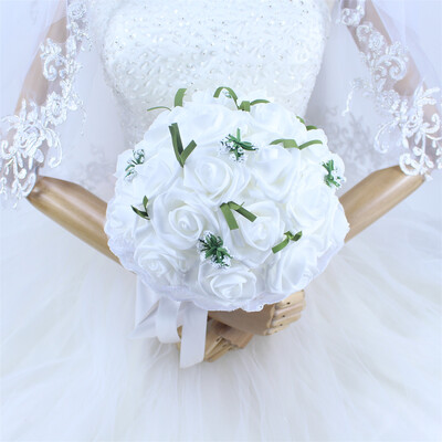 YO CHO Νυφική ανθοδέσμη Γαμήλια ανθοδέσμη Τεχνητή PE τριαντάφυλλο λουλούδι ψεύτικο μαργαριτάρι Μπουκέτο μπλε παράνυμφος Διακοσμήσεις γάμου προμήθειες γάμου