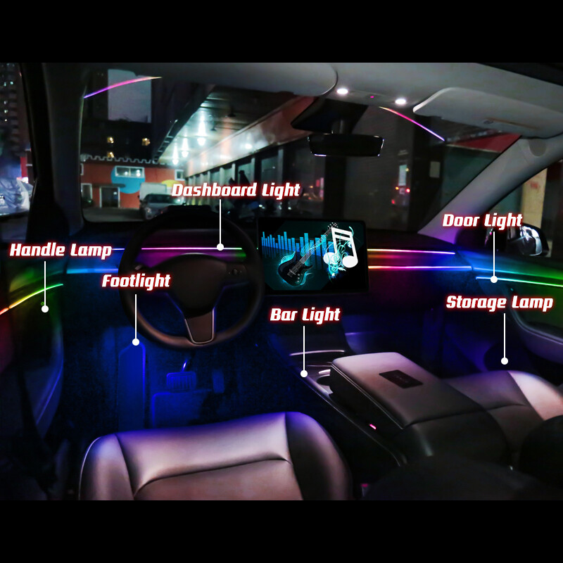 18 σε 1 Car Ambient Light 64 Χρώμα Ακρυλικές Λωρίδες 110cm 90cm 75cm 35cm 20cm Πλήρες Χρώματα RGB Εσωτερικό αυτοκινήτου Bluetooth Έλεγχος εφαρμογής