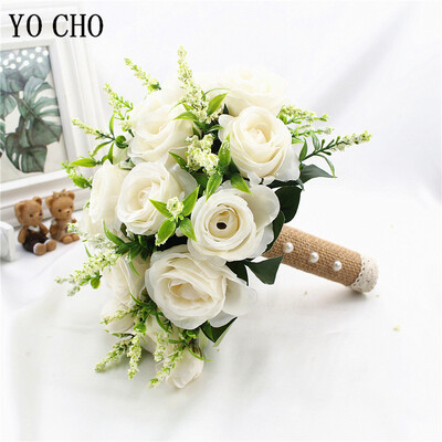 YO CHO Νυφική ανθοδέσμη Μεταξωτά τριαντάφυλλα Λευκά λουλούδια γάμου Νυφική ανθοδέσμη τεχνητά λουλούδια Μια ανθοδέσμη γάμου γάμου παράνυμφοι
