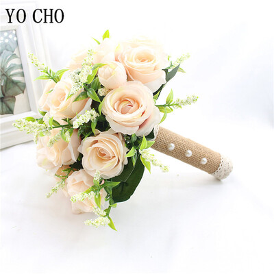YO CHO Νυφική ανθοδέσμη Μεταξωτά τριαντάφυλλα Λευκά λουλούδια γάμου Νυφική ανθοδέσμη τεχνητά λουλούδια Μια ανθοδέσμη γάμου γάμου παράνυμφοι