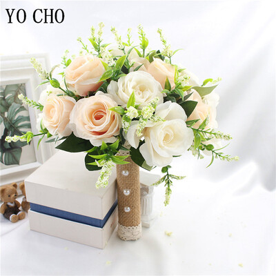 YO CHO Νυφική ανθοδέσμη Μεταξωτά τριαντάφυλλα Λευκά λουλούδια γάμου Νυφική ανθοδέσμη τεχνητά λουλούδια Μια ανθοδέσμη γάμου γάμου παράνυμφοι