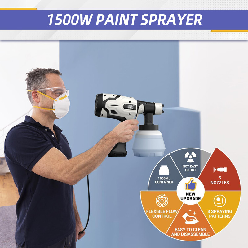 110V 220V 1500W elektromos szórópisztoly nagy teljesítményű HVLP festékszóró gépkocsi bútor acél bevonat AirBrush 3db réz fúvóka