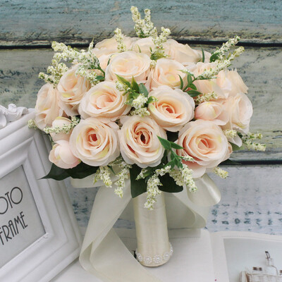 Buchet de nuntă pentru domnișoară de onoare de mireasă, alb, roz, șampanie, trandafir artificial, mireasă, ținând flori, decor pentru căsătorie, accesorii de nuntă