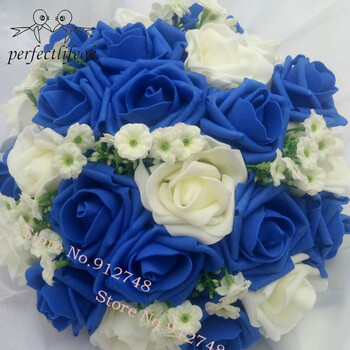 perfectlifeoh Royal Blue Beautiful Foam Roses Τεχνητό λουλούδι Μπουκέτο Νύφης Μπουκέτο Διακοσμητικό πάρτι για διακόσμηση γάμου