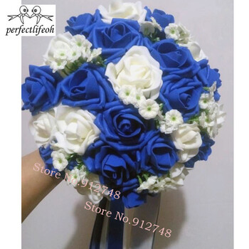 perfectlifeoh Royal Blue Beautiful Foam Roses Τεχνητό λουλούδι Μπουκέτο Νύφης Μπουκέτο Διακοσμητικό πάρτι για διακόσμηση γάμου