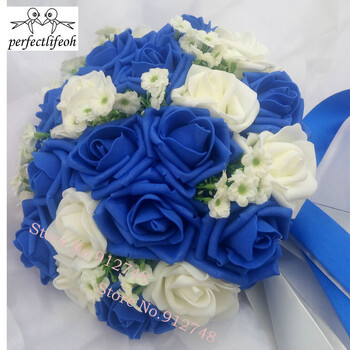 perfectlifeoh Royal Blue Beautiful Foam Roses Τεχνητό λουλούδι Μπουκέτο Νύφης Μπουκέτο Διακοσμητικό πάρτι για διακόσμηση γάμου