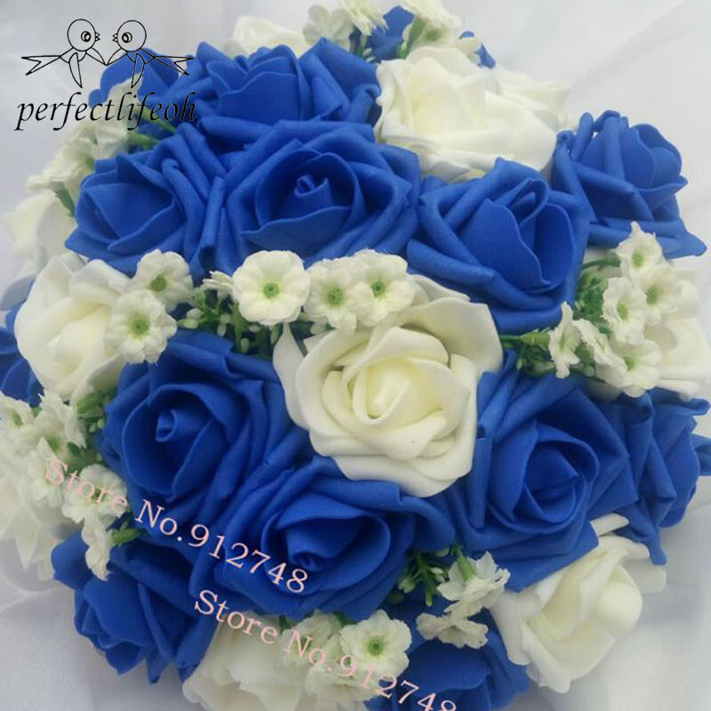perfectlifeoh Royal Blue Beautiful Foam Roses Τεχνητό λουλούδι Μπουκέτο Νύφης Μπουκέτο Διακοσμητικό πάρτι για διακόσμηση γάμου