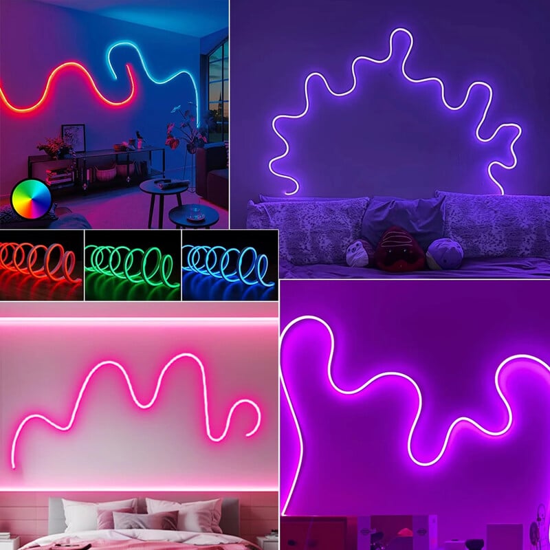 Φωτιστικό TUYA LED για υπνοδωμάτιο 5V Smart Neon Strip Light 5M/16,4ft RGB Led Night Light Strips με τηλεχειριστήριο και έλεγχο APP