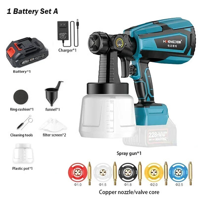 48V 1000ML täiendus juhtmeta elektriline pihustuspüstoli värvipihusti auto mööbli terasest kattega õhuhari 5 otsik Makita aku jaoks