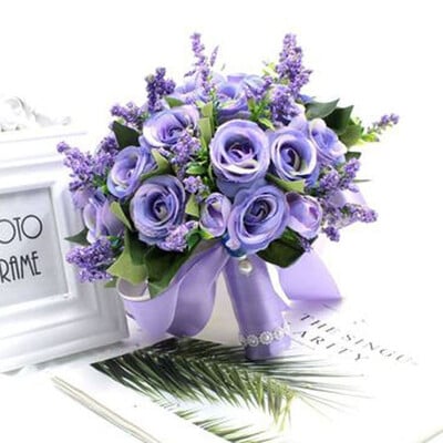 Μπλε γαμήλια ανθοδέσμη Bridesmaids Τεχνητά τριαντάφυλλα Αξεσουάρ γάμου Δώρο για πάρτι