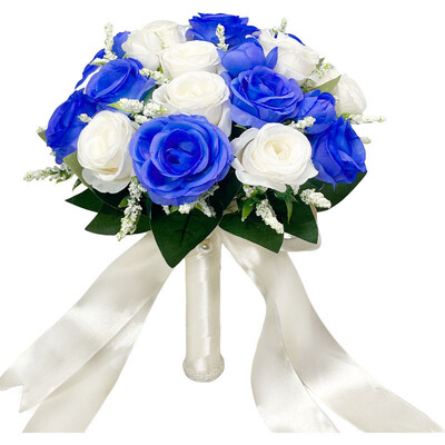 Μπλε γαμήλια ανθοδέσμη Bridesmaids Τεχνητά τριαντάφυλλα Αξεσουάρ γάμου Δώρο για πάρτι