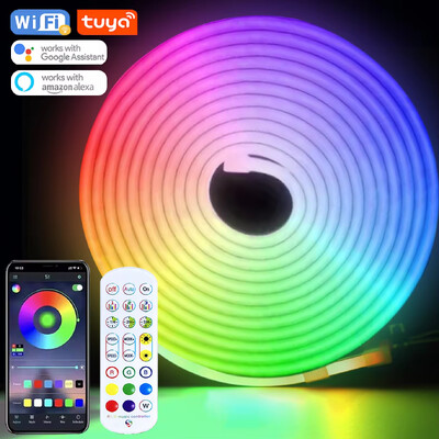 DC5V USB RGB neona LED sloksne 1M 2M 3M 4M 5M IP65 ūdensizturīga neona sloksne TUYA WIFI App tālvadības pults neona dekoru apgaismojumam