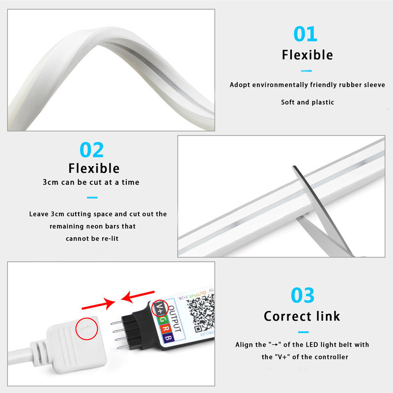 DC5V USB RGB neonska LED traka, 1/2/3/4/5M IP65 vodootporna neonska traka Bluetooth aplikacija i daljinski upravljač za neonsku ukrasnu rasvjetu
