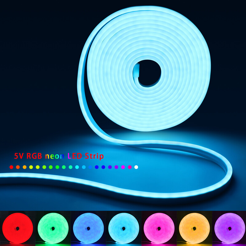 DC5V USB RGB neonska LED traka, 1/2/3/4/5M IP65 vodootporna neonska traka Bluetooth aplikacija i daljinski upravljač za neonsku ukrasnu rasvjetu