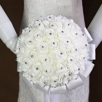 Bride Wedding Holding Flowers Foam Simulation Flower λευκό τριαντάφυλλο μπουκέτο Κορεάτικη φωτογραφία γάμου