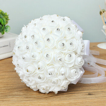 Bride Wedding Holding Flowers Foam Simulation Flower λευκό τριαντάφυλλο μπουκέτο Κορεάτικη φωτογραφία γάμου