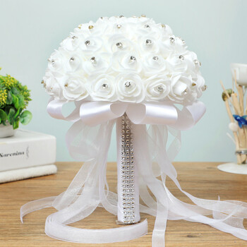 Bride Wedding Holding Flowers Foam Simulation Flower λευκό τριαντάφυλλο μπουκέτο Κορεάτικη φωτογραφία γάμου