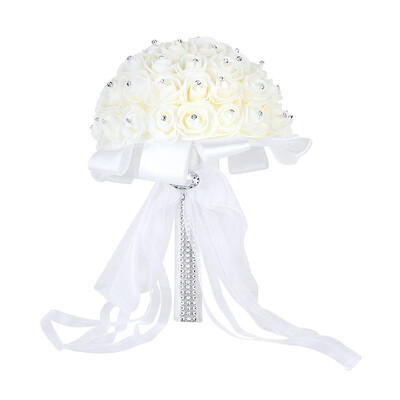 Bride Wedding Holding Flowers Foam Simulation Flower λευκό τριαντάφυλλο μπουκέτο Κορεάτικη φωτογραφία γάμου